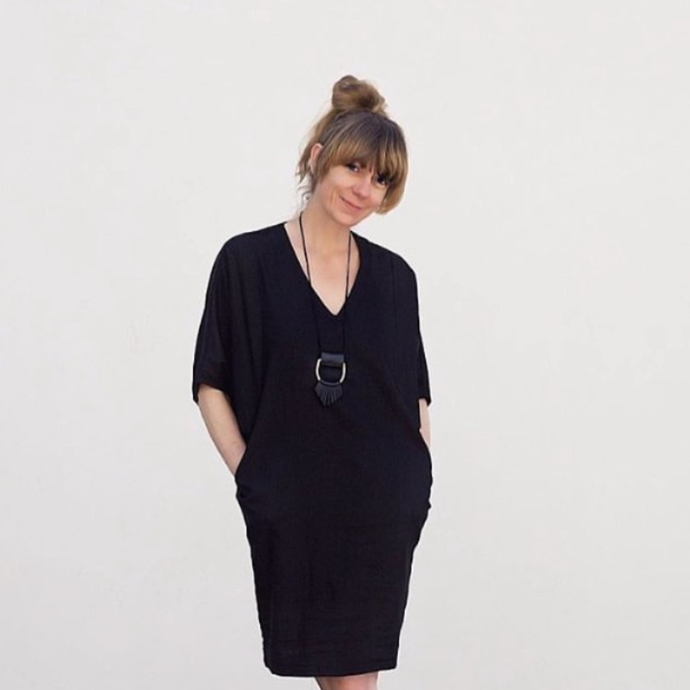 Ginger Caftans Black Linen Blend Dress